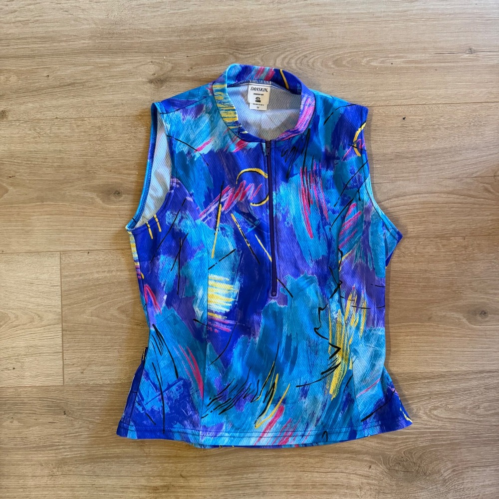 Vintage Danskin Canari Cycling Jersey Womens Medium Abstract 90s Coolmax USA